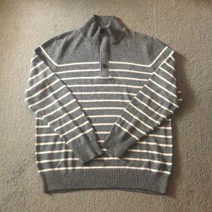 Striped quarter button/zipper turtleneck sweater